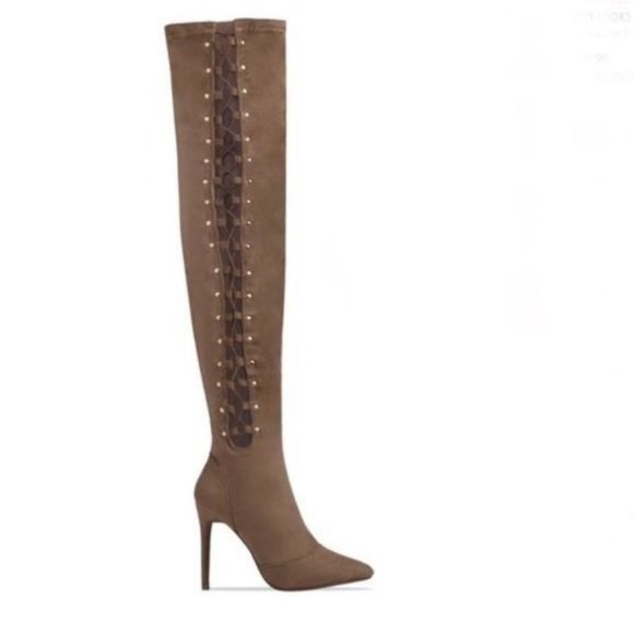 !! NEW !! Side Lace Up Over The Knee Boots in Taupe - Picture 2 of 4